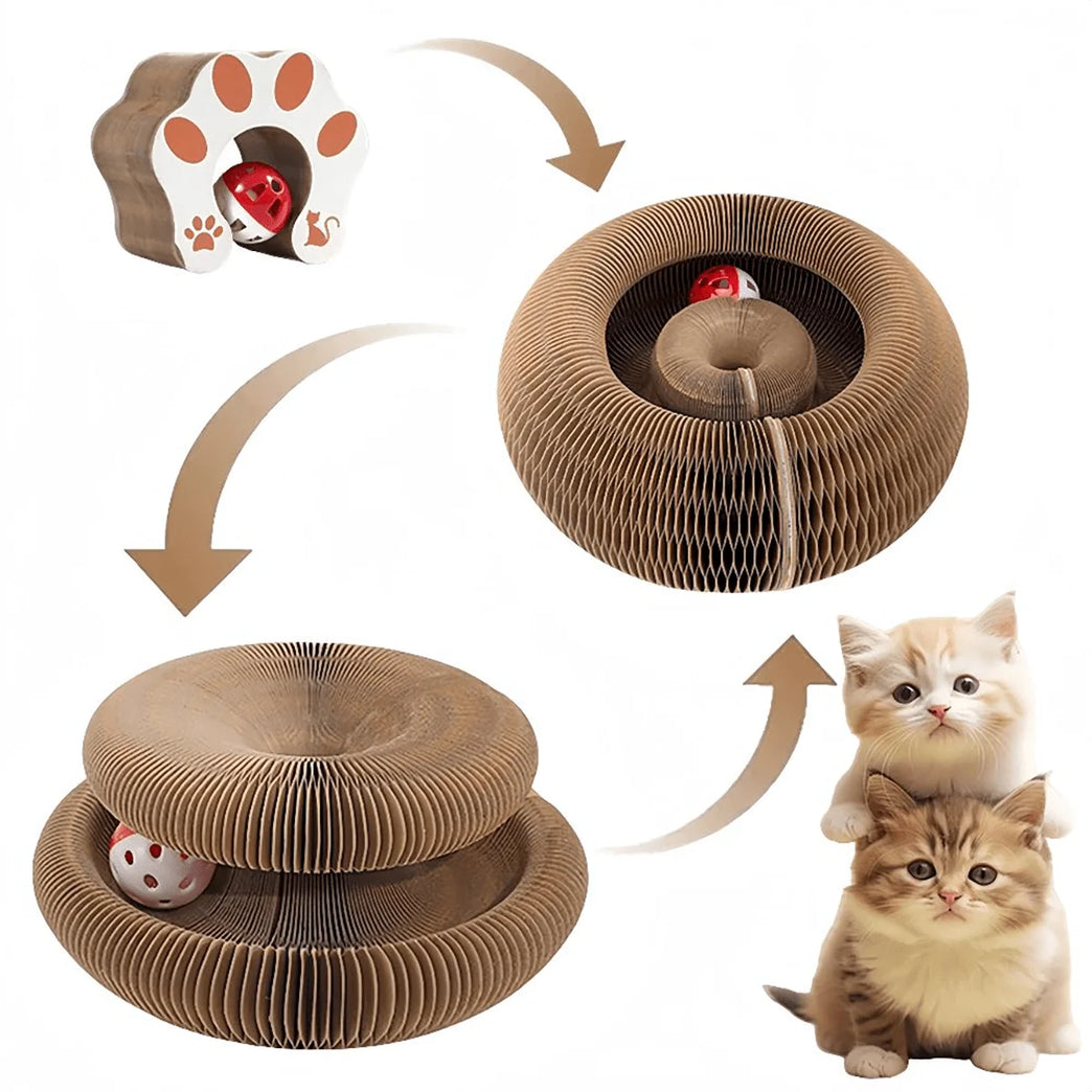 Foldable Cat Scratcher with Bell & Catnip Multi Level Toy Kit