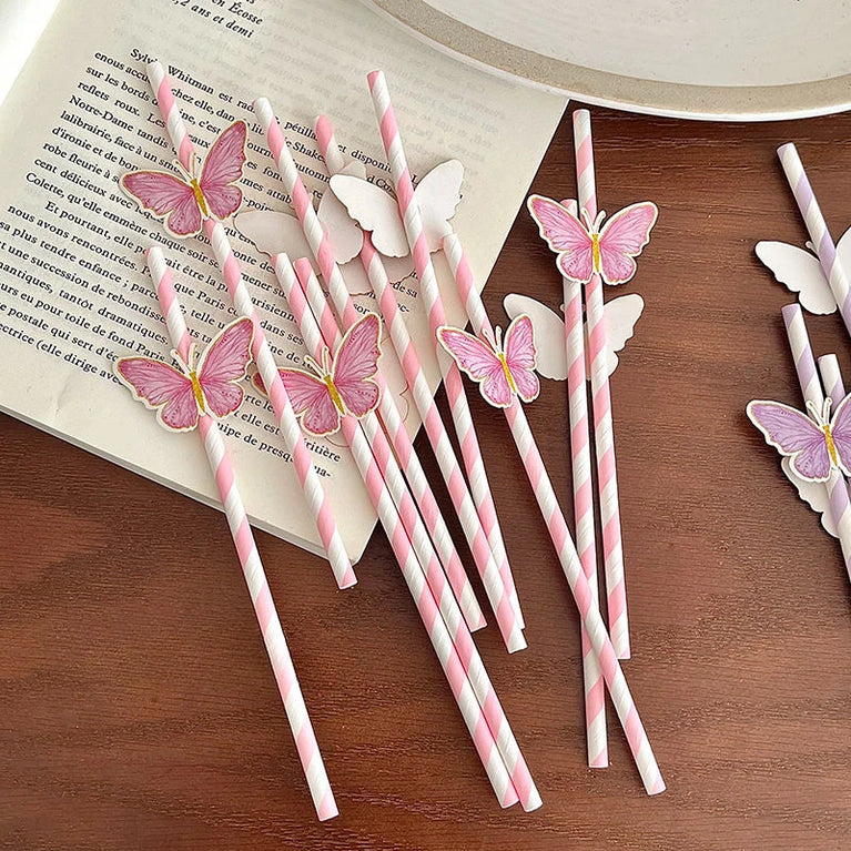 Butterfly Paper Straws 10 Sticks Disposable Eco Friendly Juice Milk Tea Drink Straws