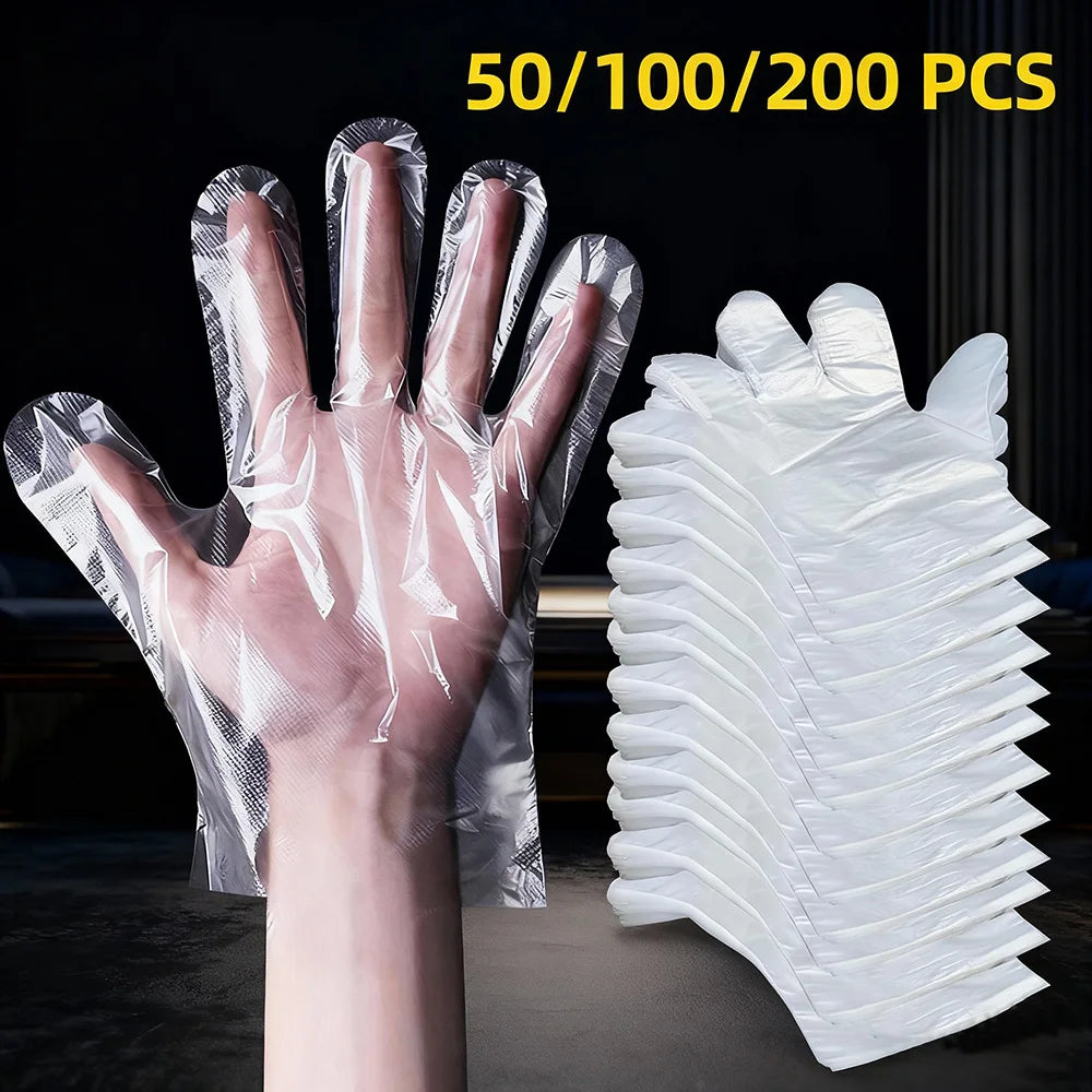 50/200Pcs Disposable PE Gloves Food Grade Transparent Plastic Gloves