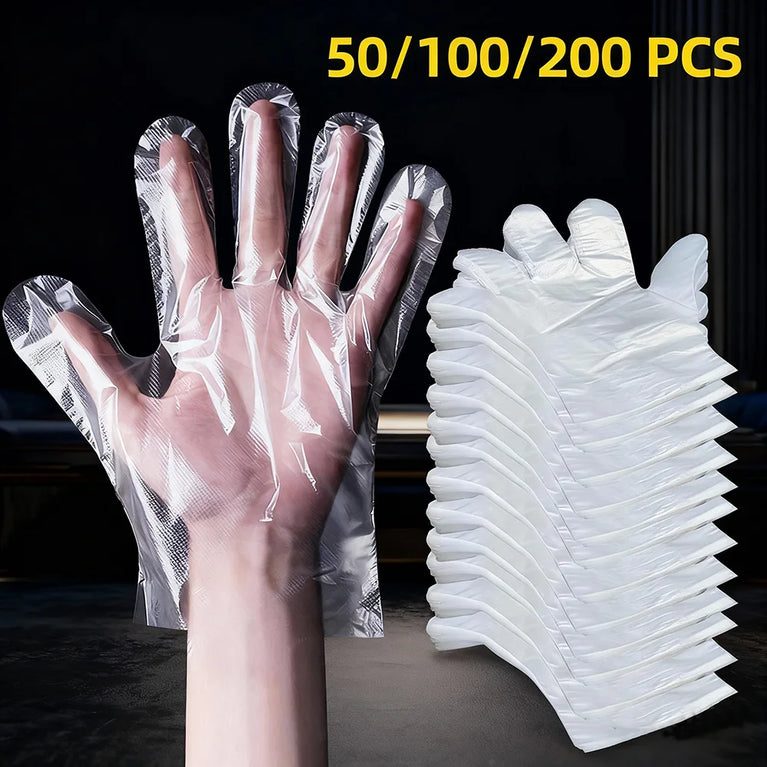 50/200Pcs Disposable PE Gloves Food Grade Transparent Plastic Gloves
