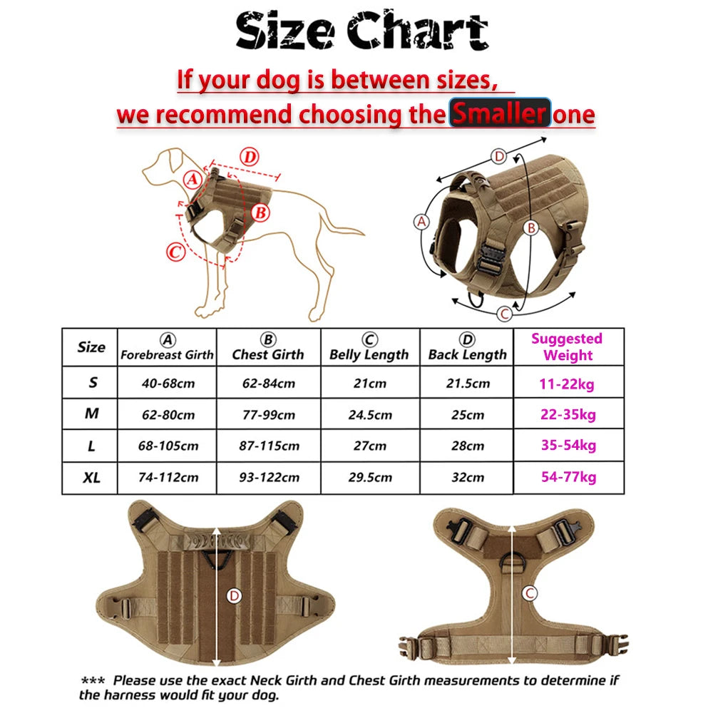 Military Tactical Dog Harness Adjustable Heavy Duty Training Vest For Large Dogs