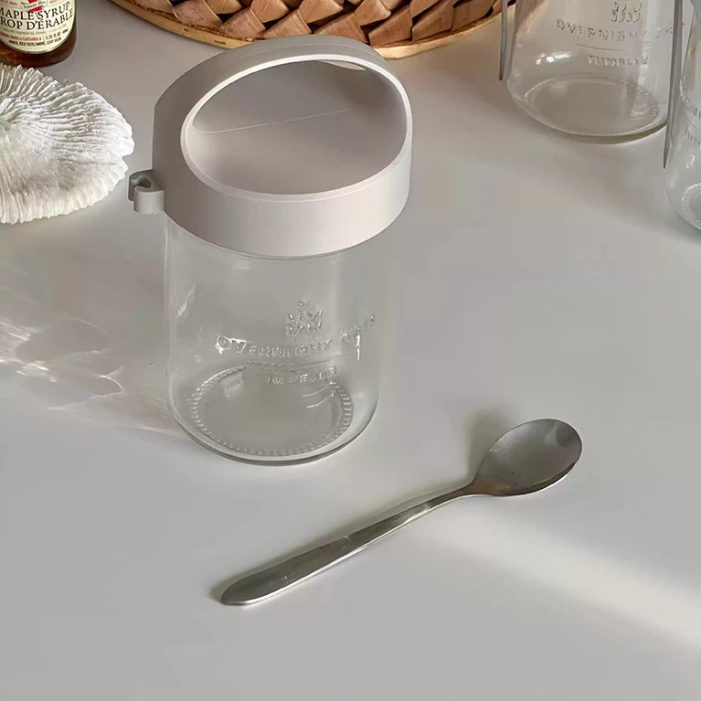 Glass Yogurt Breakfast Cup With Lid Spoon Overnight Oats Container Jar