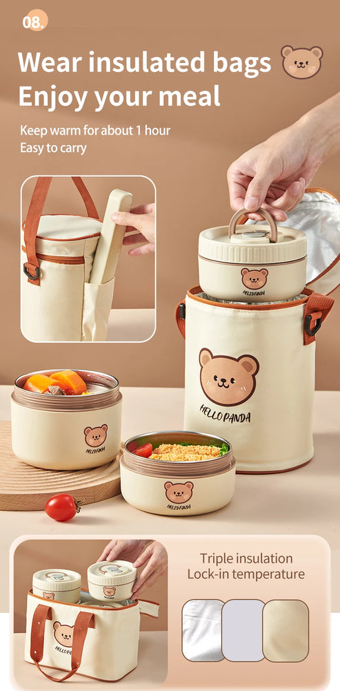 304 Stainless Steel Thermal Bento Lunch Box Leakproof Insulated Food Container