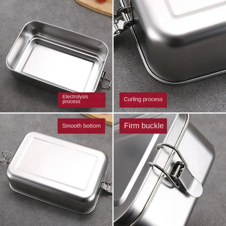Stainless Steel Leakproof Bento Lunch Box Large Capacity Square Food Container with Lock Clips for Travel and Outdoor Use