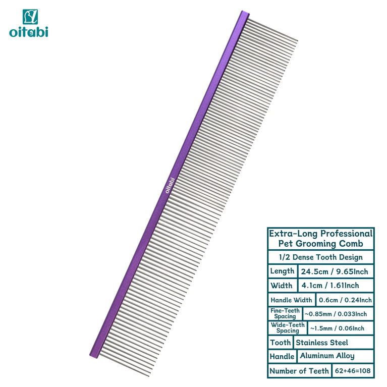 24.5cm Professional Extra Long Pet Grooming Comb Detangling Tool
