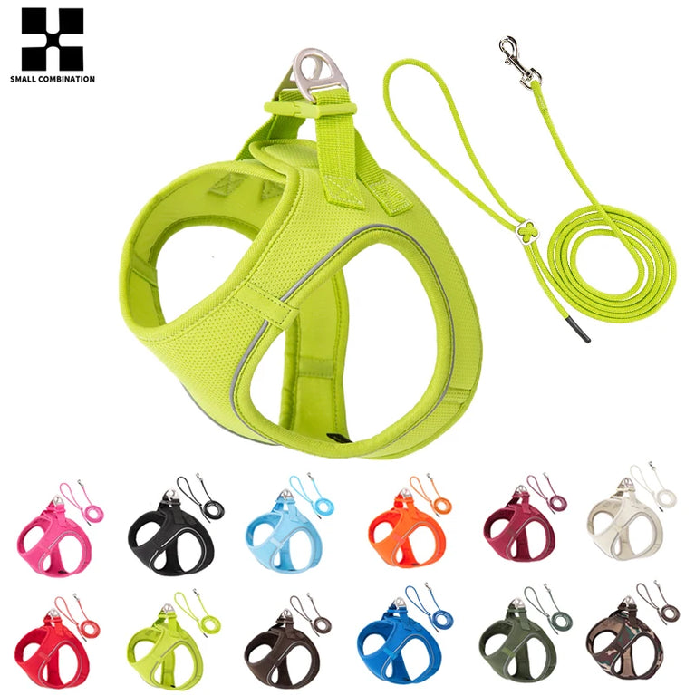 Adjustable Reflective Dog Harness Leash Set Step-In Soft Air Mesh Vest