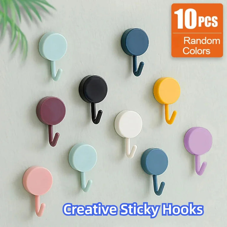 10PCS Self Adhesive Wall Hook Strong Without Drilling Coat Bag Bathroom Door Kitchen Towel Hanger Hooks Home Storage Accessories