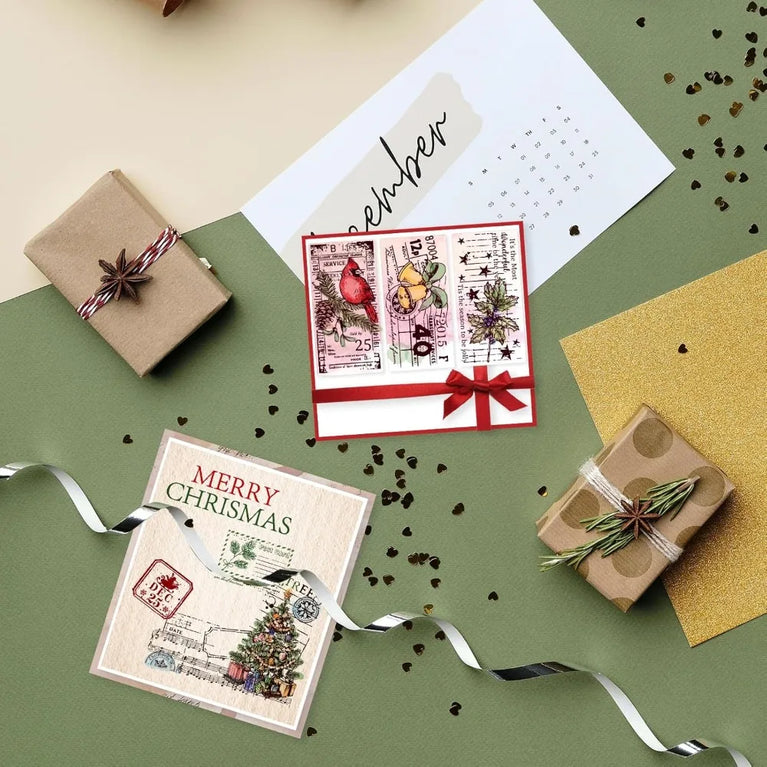 Retro Christmas Label Clear Stamps | Vintage Silicone Seals for Scrapbooking