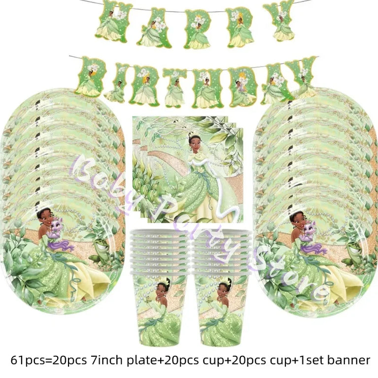 Frog Tiana Princess Party Disposable Tableware Set for Kids Birthday Decoration