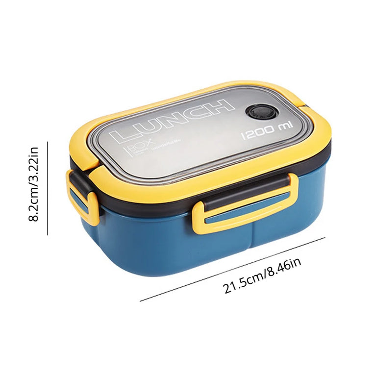 Double Layer Microwave Lunch Box Portable Plastic Food Container with Fork and Spoon Set