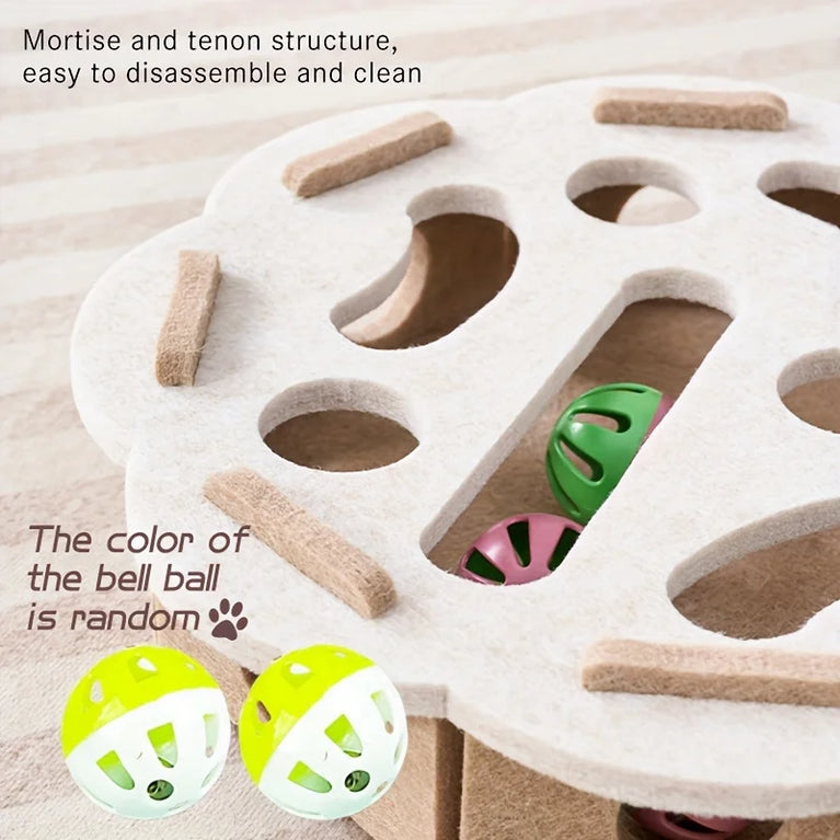 Interactive Cat Puzzle Felt Toy Box Maze Tunnel Bell Ball Indoor Cat Entertainment Toy Set