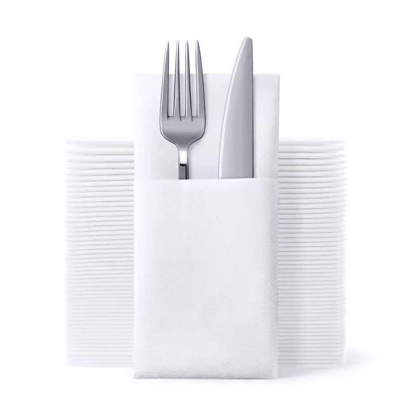 White Flatware Pocket Napkins | Disposable Knife & Fork Pad Party Supplies