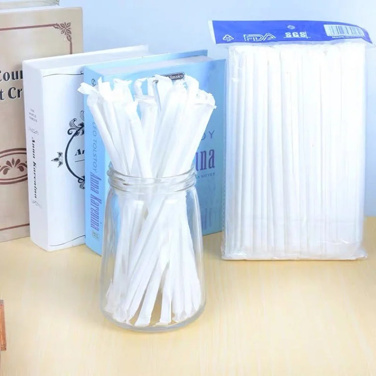 100PCS Disposable Straws White Individually Packaged for Drinks