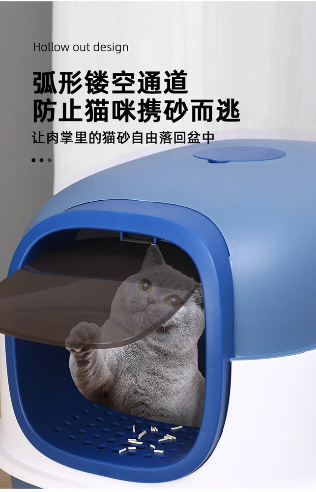 Fully Enclosed Oversized Cat Litter Box | Deodorizing Flip-Top Pet Toilet