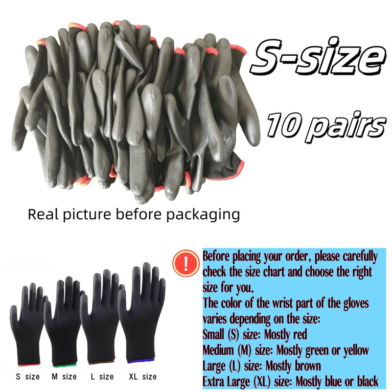 10 Pairs PU Safety Work Gloves Anti Slip Wear Resistant Gardening Woodworking Gloves PU200B