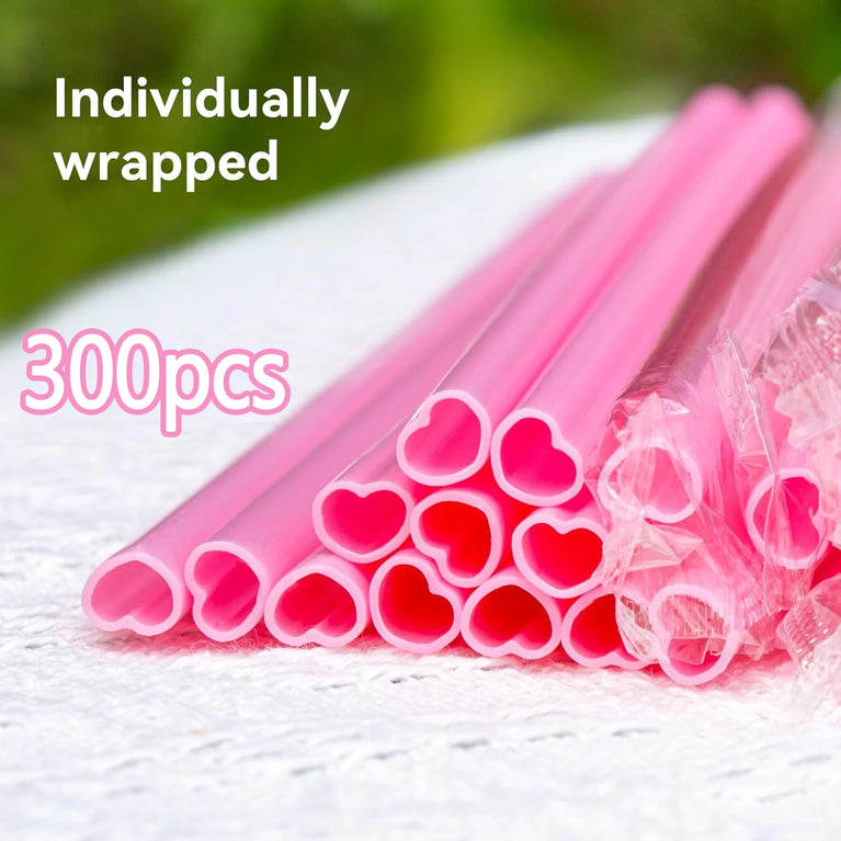 Heart Shaped Pink Straw Disposable Cute Drinking Straws for Party Wedding Cocktail Supplies