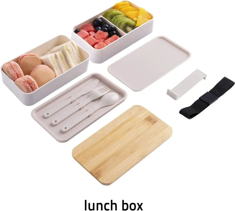 2-Tier Leakproof Bento Lunch Box with Cutlery Microwave Safe Stackable Food Storage Container for Kids and Adults