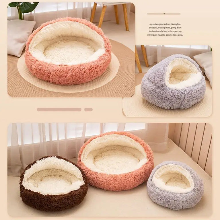 2 in 1 Soft Plush Pet Bed 50CM Round Cat Sleeping Nest Cave BedPs