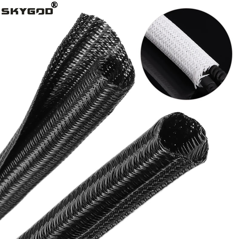 Self-Closing PET Braided Cable Sleeve | Expandable Split Wire Organizer