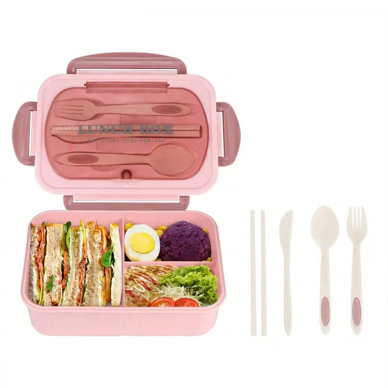 Compartment Lunch Box Portable Microwave Bento Box Leakproof Food Container with Spoon and Fork for Picnic Office School