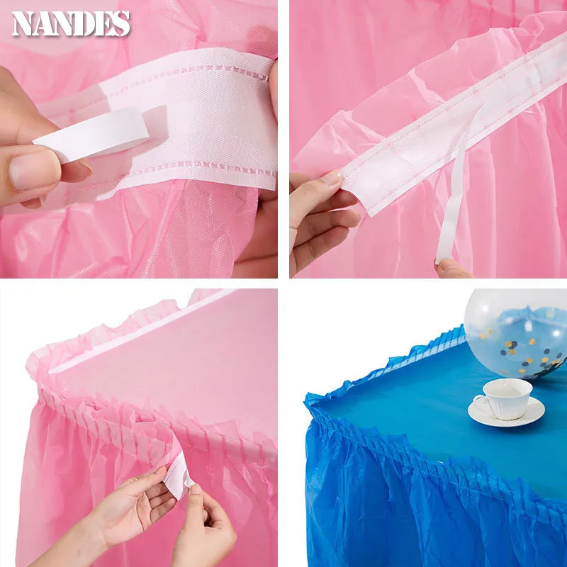Disposable Waterproof Table Skirt Plastic Tablecloth Set Wedding Party Festival Decor