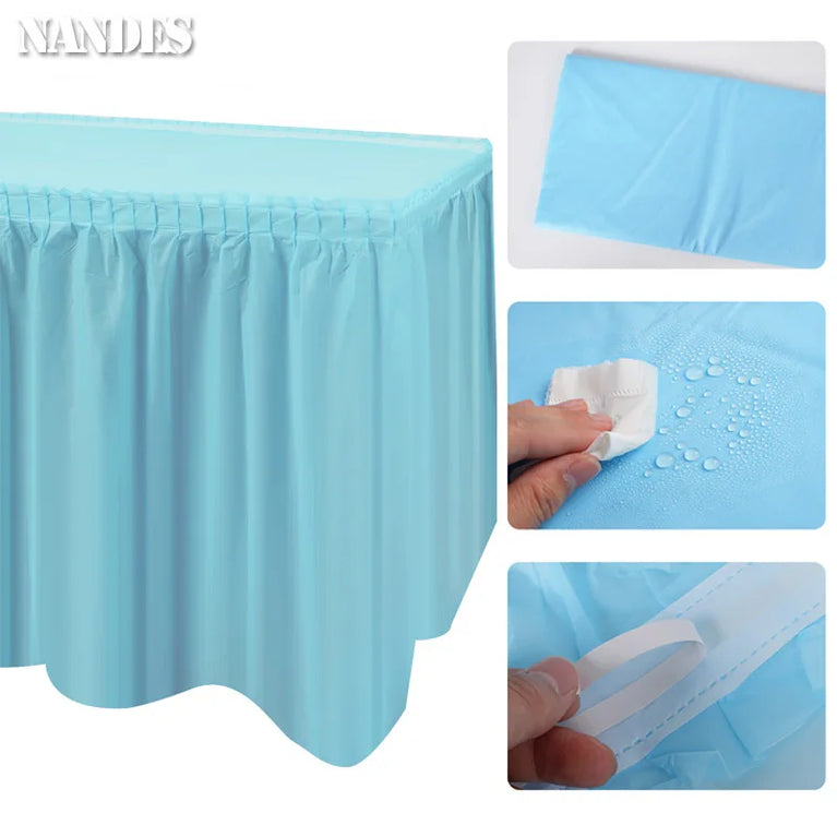 Disposable Waterproof Table Skirt Plastic Tablecloth Set Wedding Party Festival Decor