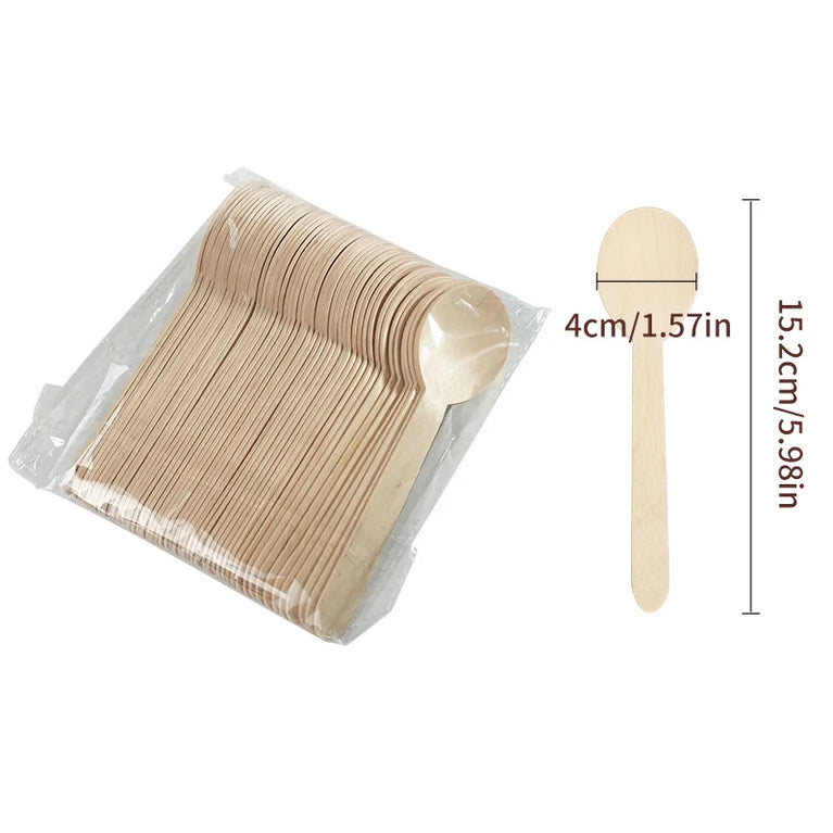 50/100Pcs Disposable Wooden Spoons for Ice Cream Dessert Party Use