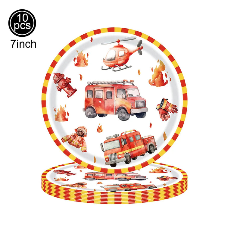 Firetruck Birthday Party Supplies Fire Theme Paper Plates Cups Napkins Set