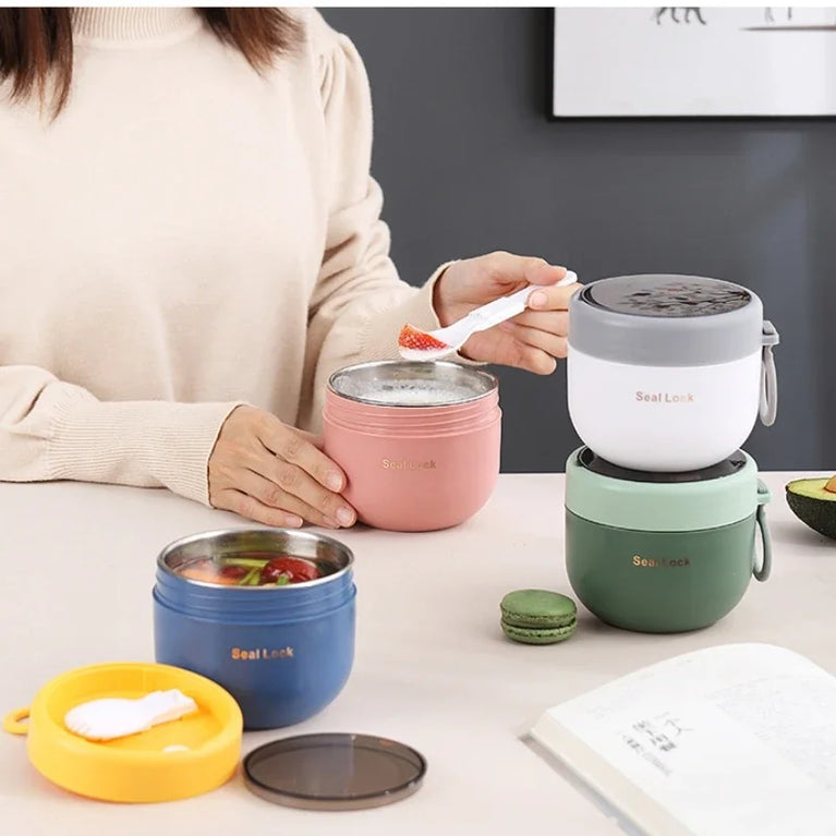 600ML 304 Stainless Steel Soup Noodle Bowl with Lid Leakproof Lunch Box Container