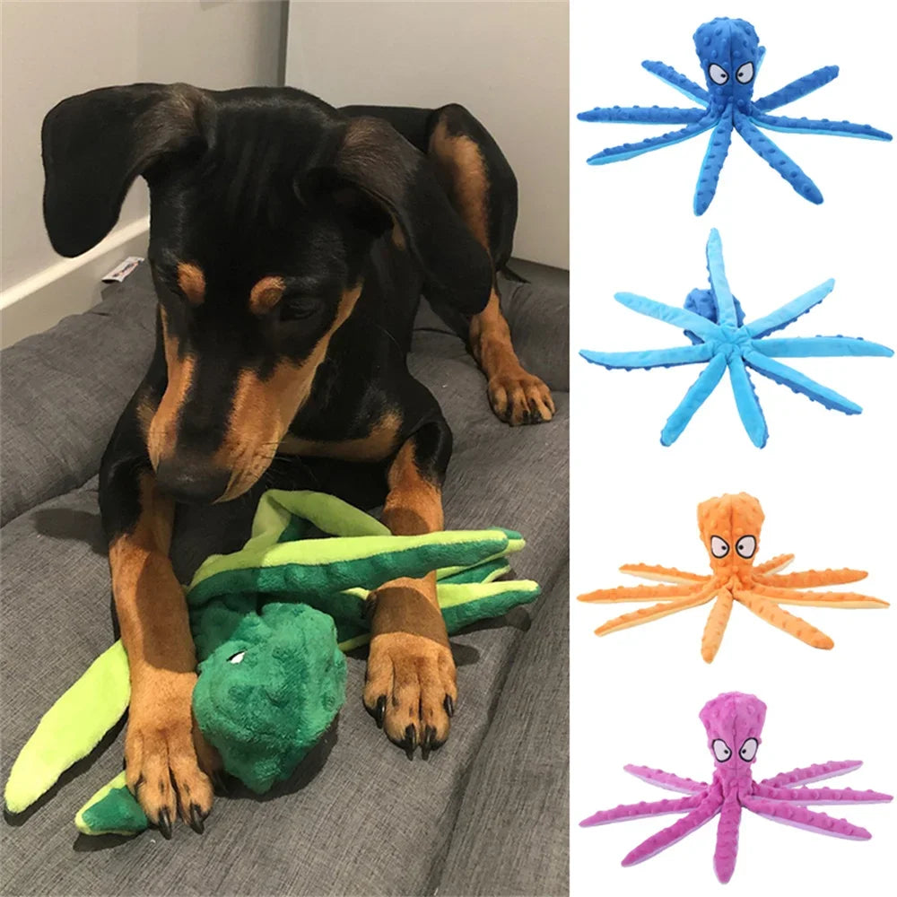 Octopus Plush Puppy Dog Chew Toy Squeaky Crinkle Training Toy Fun