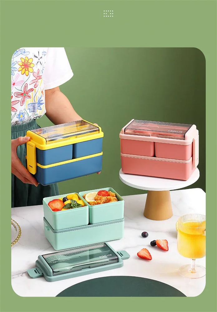 Portable Leakproof Microwave Lunch Box 700/1400ML with Spoon Bento Container