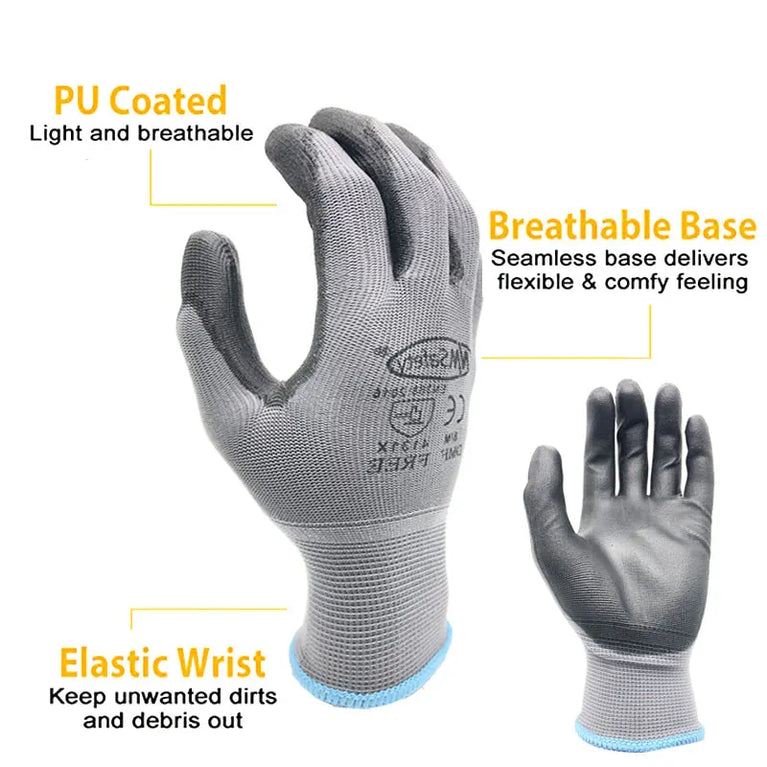 PU Coated Nylon Gardening Gloves Breathable Safety Work Gloves