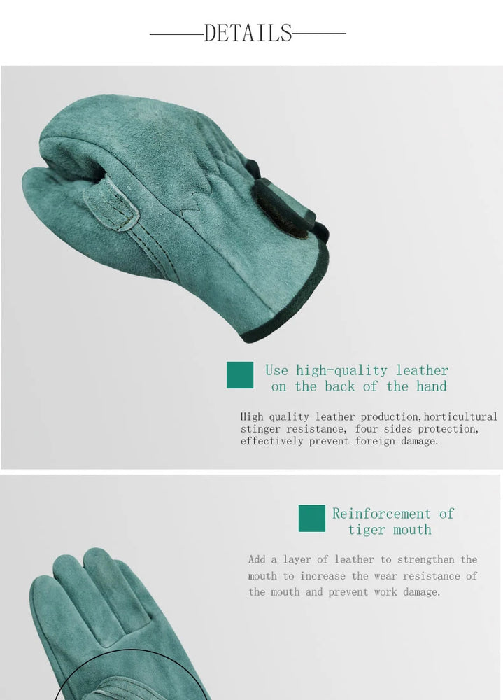 Heavy Duty Leather Gardening Gloves Thorn Proof Wear Resistant Work