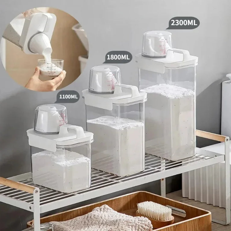 Airtight Laundry Detergent Powder Storage Box 2.3L Plastic Dispenser Container with Labels