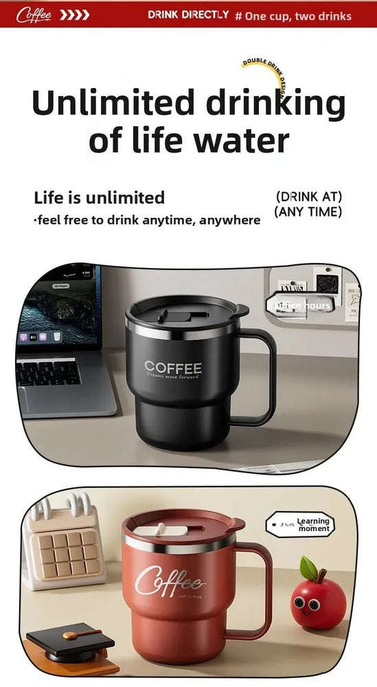 304 Stainless Steel Double Wall Coffee Mug with Handle Leakproof Cup