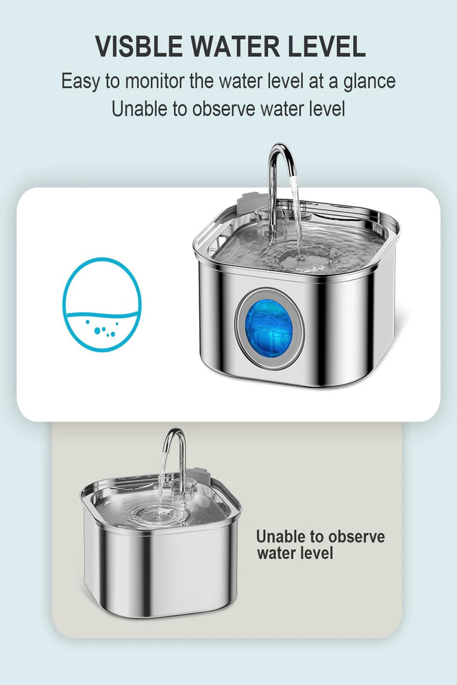 3.2L Stainless Steel Pet Water Feeder Auto Cat Fountain Smart Dog Water Dispenser Visual Window Bowl