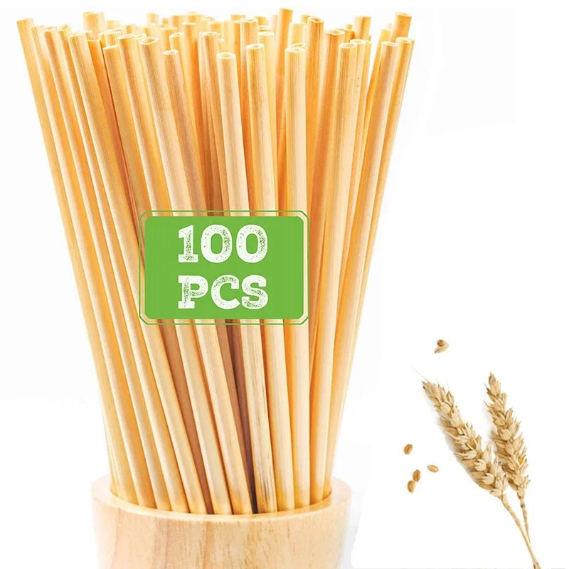 100PCS Disposable Wheat Straw Eco-Friendly Natural Drinking Straws