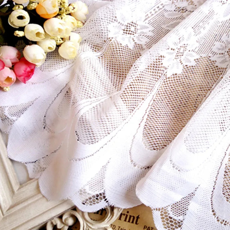 White Lace Sheer Tulle Curtains | Pastoral Floral Kitchen & Cafe Voile