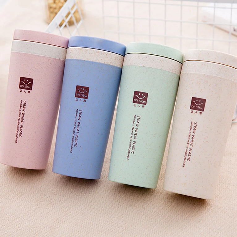 Portable 300ml Wheat Fiber Double Layer Thermal Travel Mug Eco Friendly Water Cup