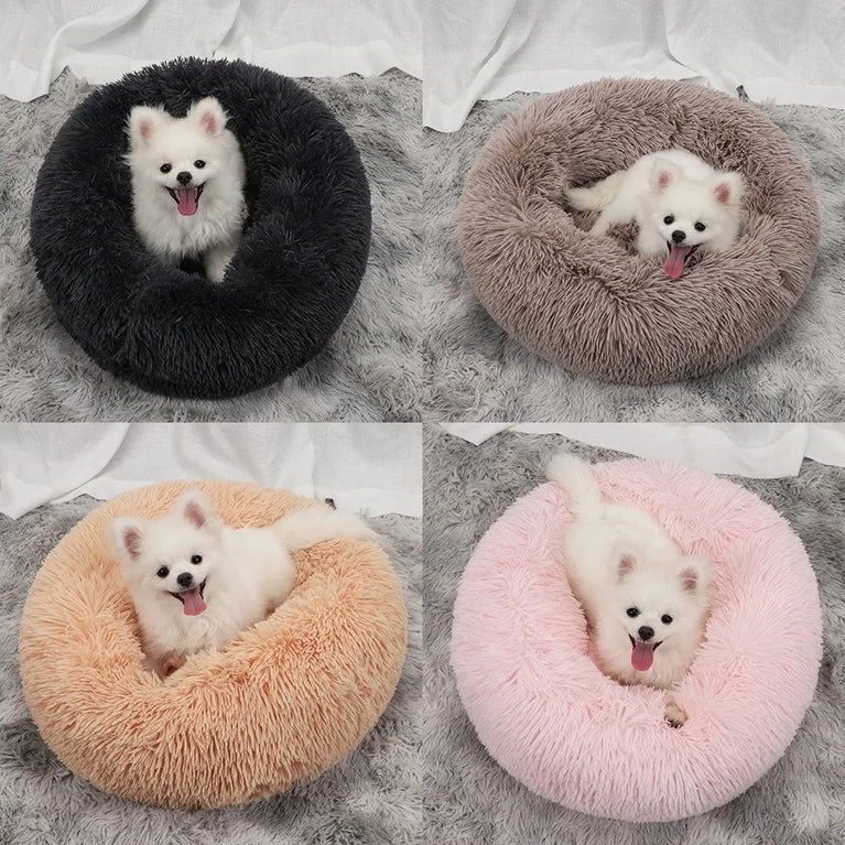 Donut Dog Bed Plush Basket Fluffy Medium Small Washable Warm Round Puppy Bed Mat