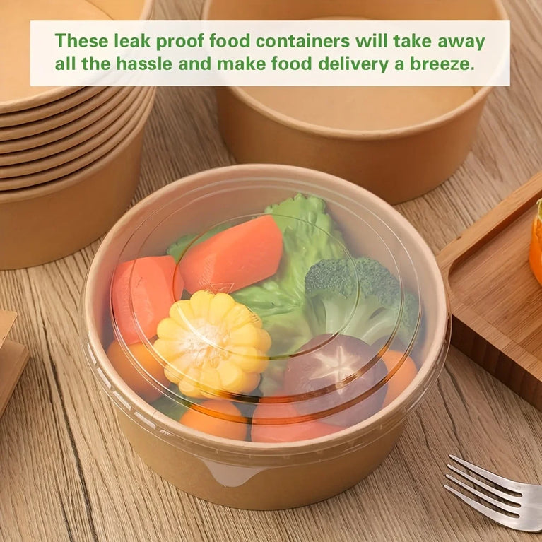 44Oz 1300Ml Paper Bowls With Lids Disposable Soup Salad Meal Prep Food Containers Pack