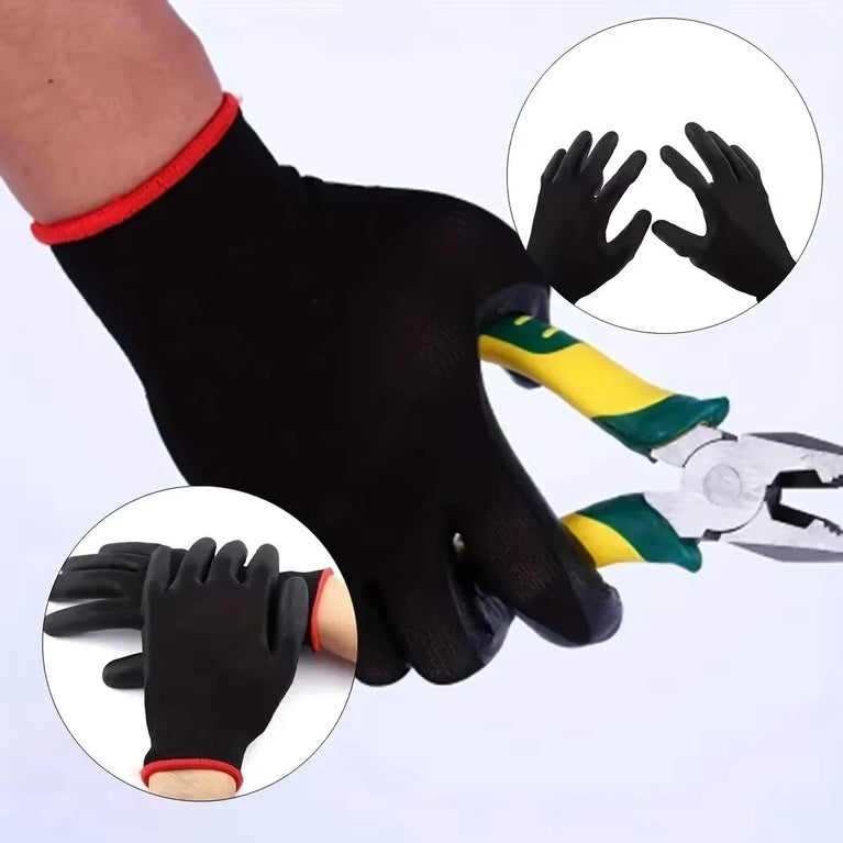 Polyester Nylon PU Coated Safety Gardening Gloves Non Slip ESD Protection