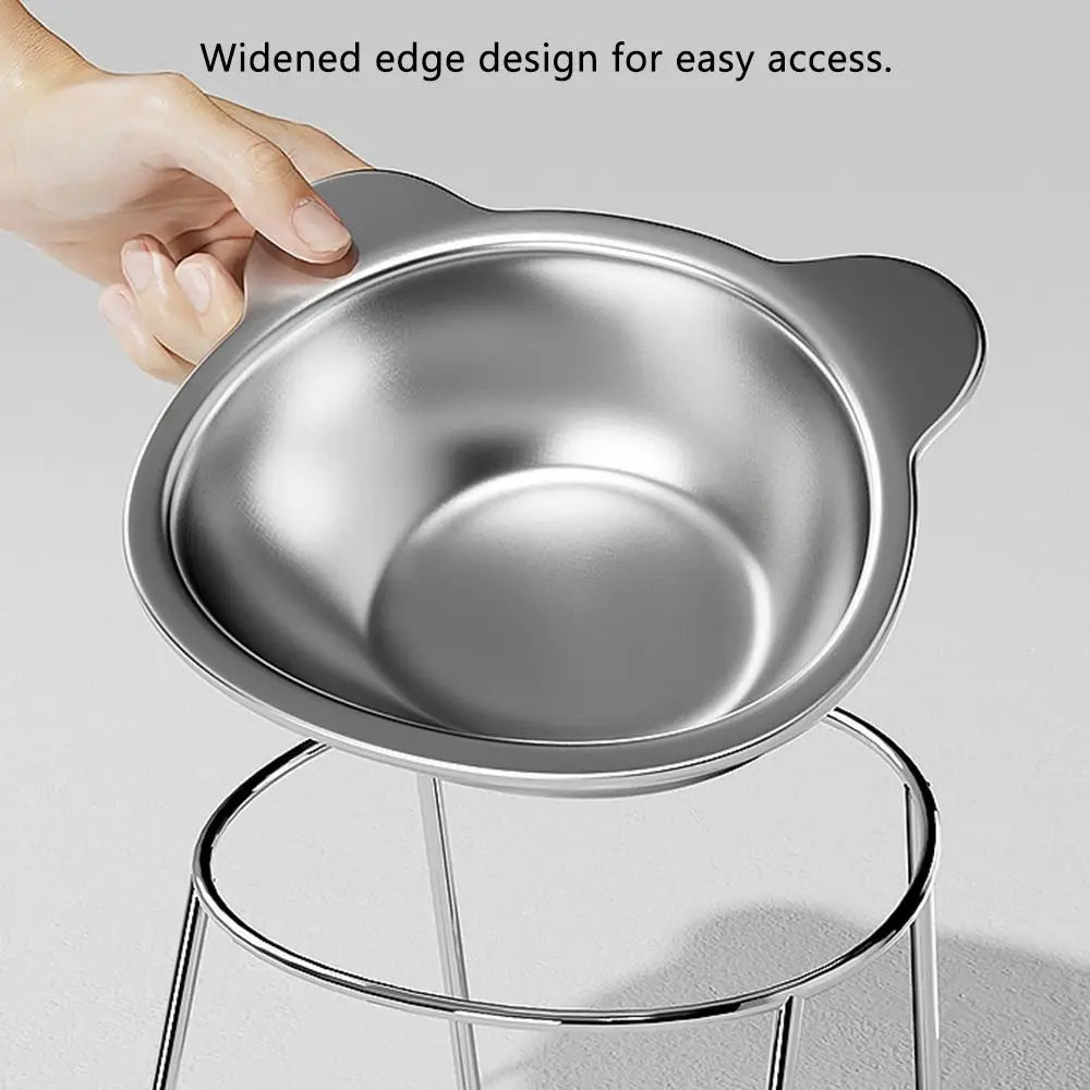 Raised Cat Bowls Tilted Neck Guard 304 Stainless Steel Elevated 15 Degree Anti Slip Pet Feeding Set