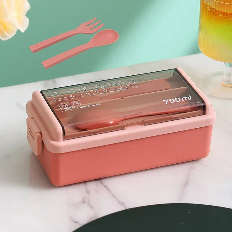 Portable Leakproof Microwave Lunch Box 700/1400ML with Spoon Bento Container