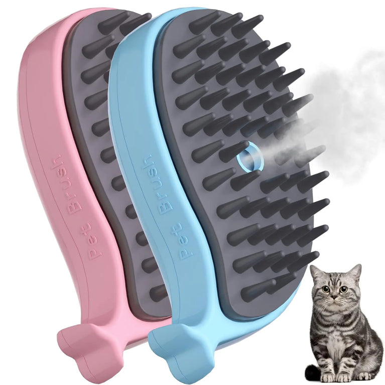 3-in-1 Cat Steam Brush Silicone Grooming Shedding Tool with Spray Function