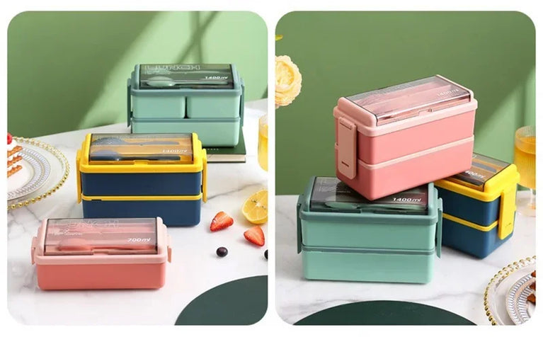 Portable Leakproof Microwave Lunch Box 700/1400ML with Spoon Bento Container