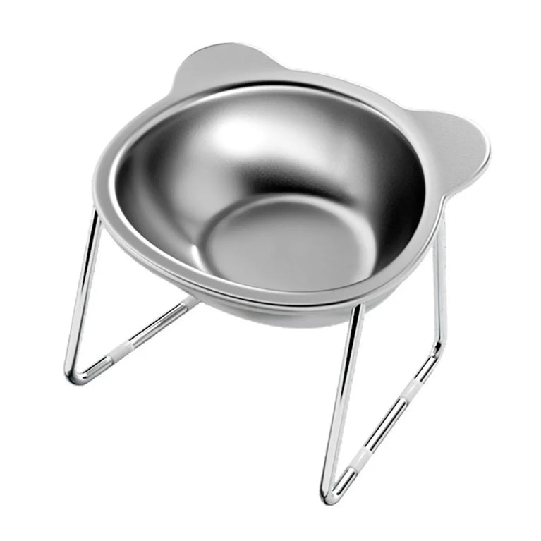 Raised Cat Bowls Tilted Neck Guard 304 Stainless Steel Elevated 15 Degree Anti Slip Pet Feeding Set