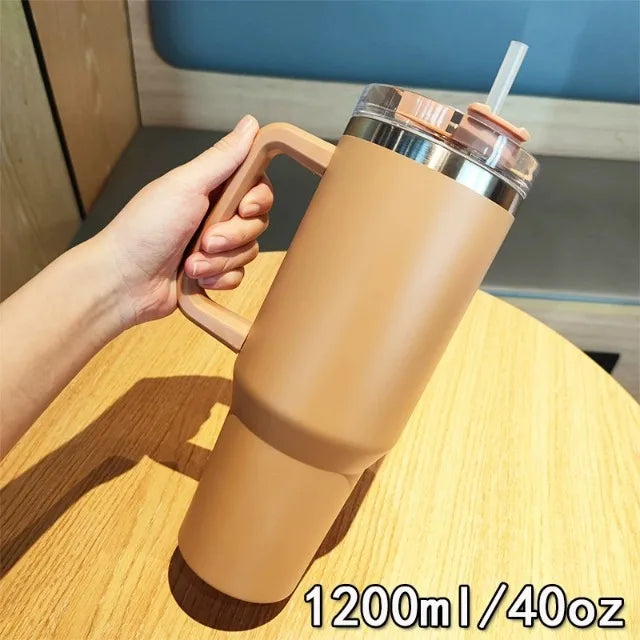 40OZ Stainless Steel Insulated Vacuum Waterbottle With Handle Straw Cup