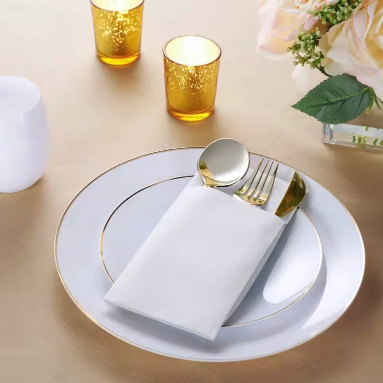 White Flatware Pocket Napkins | Disposable Knife & Fork Pad Party Supplies