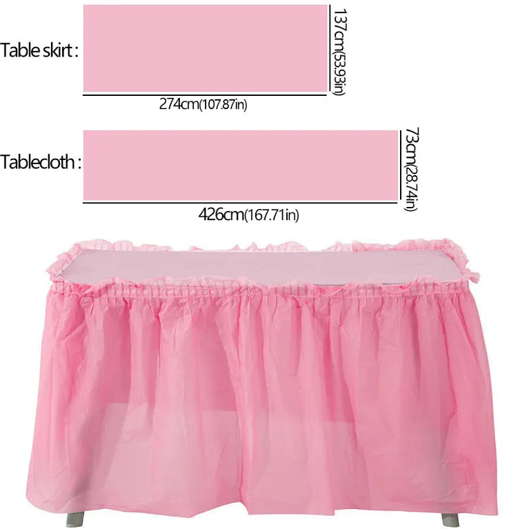Disposable Waterproof Table Skirt Plastic Tablecloth Set Wedding Party Festival Decor